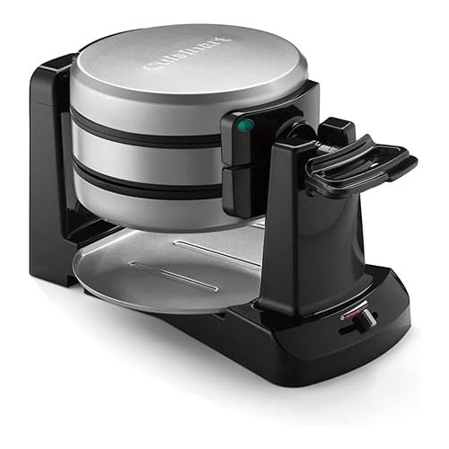  Cuisinart Double 1400W and Round 1000W Flip Belgian Waffle Makers, Black/Silver and Black/Stainless, 1 Inch Thick