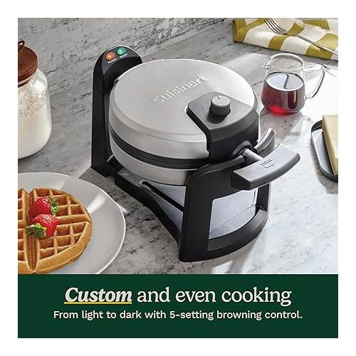  Cuisinart Double 1400W and Round 1000W Flip Belgian Waffle Makers, Black/Silver and Black/Stainless, 1 Inch Thick