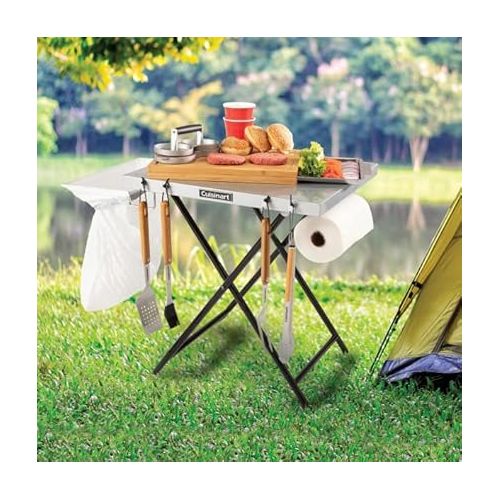  Cuisinart CPT-2110 Fold 'n Go Prep Table & Grill Stand, Portable Outdoor Food Prep Station for Patio, Camping & Tailgating, 24