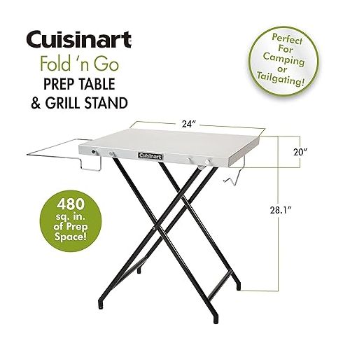  Cuisinart CPT-2110 Fold 'n Go Prep Table & Grill Stand, Portable Outdoor Food Prep Station for Patio, Camping & Tailgating, 24