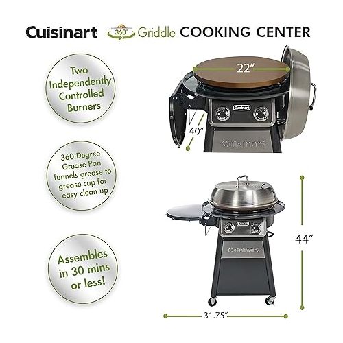  Cuisinart CGG-888 Outdoor Stainless Steel Lid, 360° Griddle Cooking Center