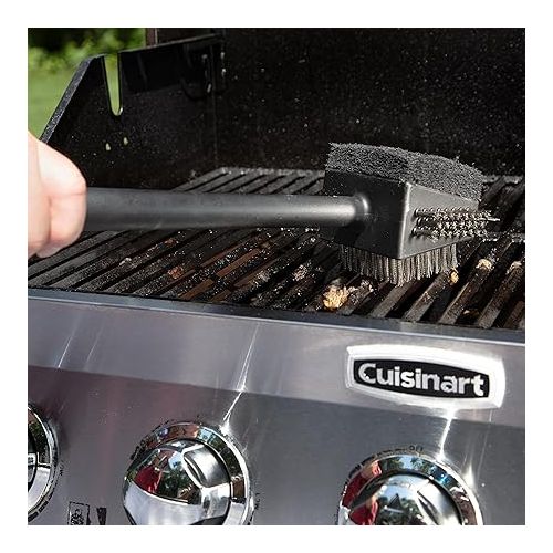  Cuisinart CCB-4125 4-in-1 Grill Cleaning Brush with Stainless Steel Wire Bristles - Scour Pad - Grill Scraper - 13