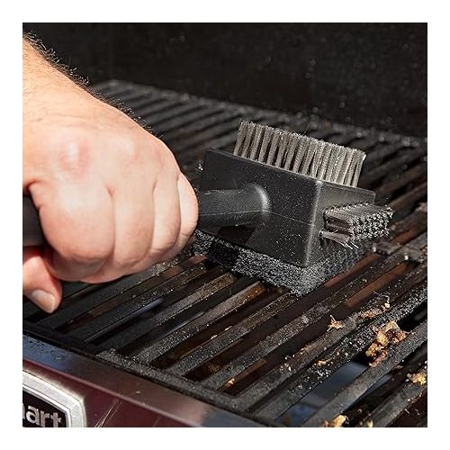  Cuisinart CCB-4125 4-in-1 Grill Cleaning Brush with Stainless Steel Wire Bristles - Scour Pad - Grill Scraper - 13