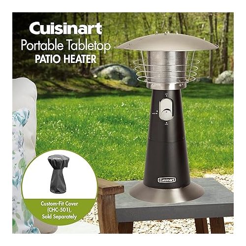  Cuisinart COH-500 Portable Tabletop Patio, 11,000 BTU Outdoor Propane Heater with Safety Tilt Switch and Burner Screen Guard, 30 sq. Foot Heat Range, Black