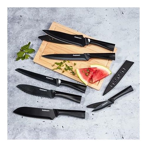  CUISINART Cutlery Knife Set, 12pc Metallic Cutlery Knife Set with Blade Guard , Lightweight, Stainless Steel, Durable & Dishwasher Safe, C55-12PMB,Black