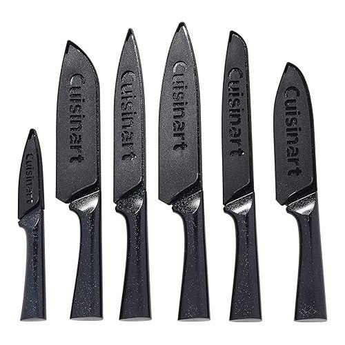  CUISINART Cutlery Knife Set, 12pc Metallic Cutlery Knife Set with Blade Guard , Lightweight, Stainless Steel, Durable & Dishwasher Safe, C55-12PMB,Black