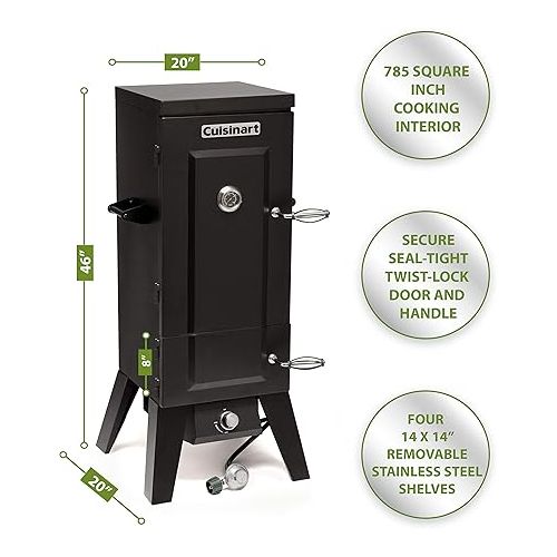  Cuisinart COS-244 Vertical Propane Smoker with Temperature & Smoke Control, Four Removable Shelves, 36