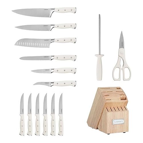  Cuisinart 15-Piece Knife Set with Block, High Carbon Stainless Steel, Forged Triple Rivet, Natural C77CTR-15P