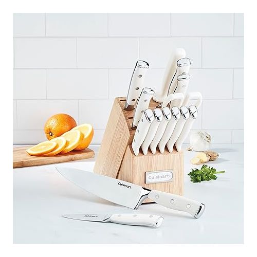  Cuisinart 15-Piece Knife Set with Block, High Carbon Stainless Steel, Forged Triple Rivet, Natural C77CTR-15P