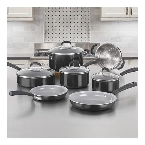  Cuisinart 11-Piece Nonstick Cookware Set, Ceramica XT, Black, 733-30H