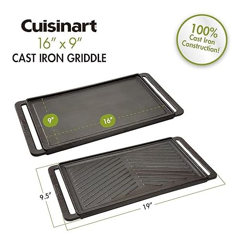  Cuisinart CCP-2000 Reversible Cast Iron Grill/Griddle Cookware Plate, Ribbed Grill & Smooth Flat Top Griddle