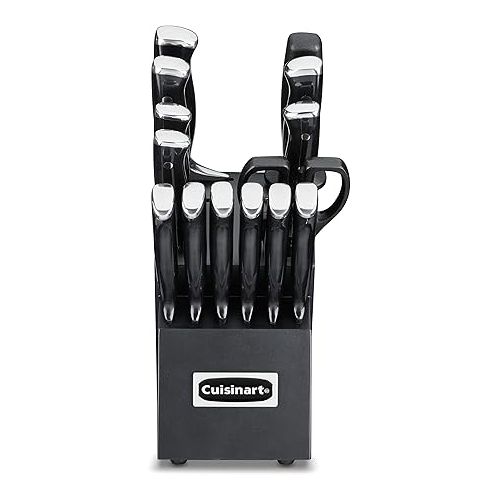  Cuisinart 15-Piece Knife Set with Block, High Carbon Stainless Steel, Forged Triple Rivet, Black/Black C77BTR-15PBK