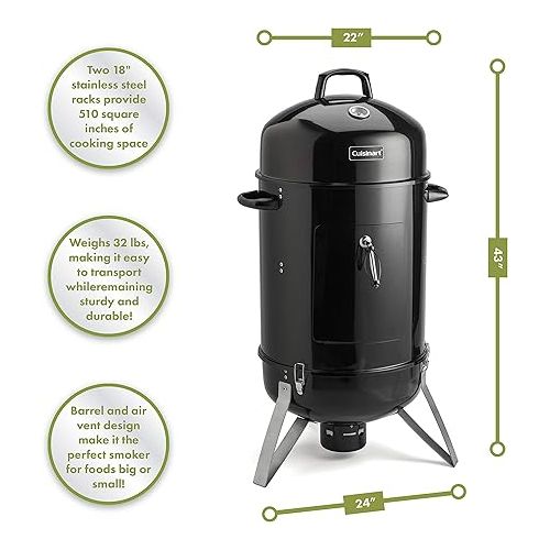  Cuisinart COS-118, Vertical Charcoal Smoker, 18