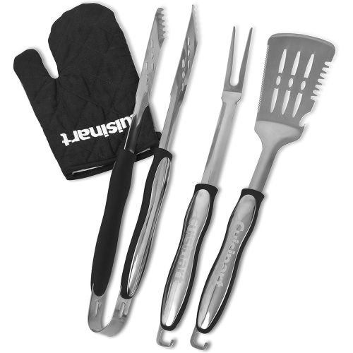  Cuisinart CGG-240 All Foods, 27.3 L x 38 W x 23.5 H, Roll-Away Gas Grill, Stainless Steel & CGS-134BL Grilling Tool Set with Grill Glove, Black (3-Piece)