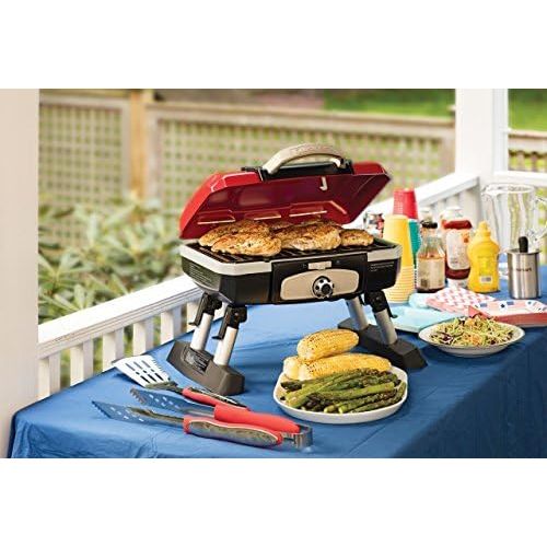  Cuisinart CGG-180T Petit Gourmet Portable Tabletop Propane Gas Grill, Red