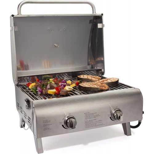  Cuisinart CGG-306 Chefs Style Propane Tabletop Grill, Two-Burner, Stainless Steel & CFGS-222 Take Along Grill Stand