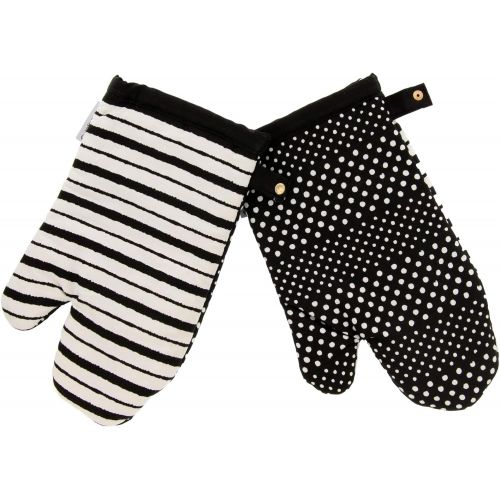  Cuisinart Reversible Print Oven Mitts, 2pk - Heat Resistant Oven Gloves Provide Protection and Safe Insulation to Handle Hot Kitchen Items - Non Slip Oven Mitt Set with Hanging Loo