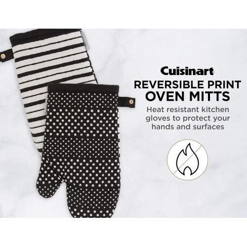  Cuisinart Reversible Print Oven Mitts, 2pk - Heat Resistant Oven Gloves Provide Protection and Safe Insulation to Handle Hot Kitchen Items - Non Slip Oven Mitt Set with Hanging Loo