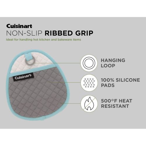  Cuisinart Quilted Silicone Pot Holders and Oven Mitts with Soft Insulated Pockets, 2pk - Heat Resistant Hot Pads, Potholder, Trivets with Non-Slip Grip to Safely Handle Hot Cookwar