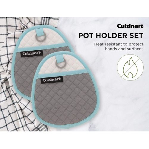  Cuisinart Quilted Silicone Pot Holders and Oven Mitts with Soft Insulated Pockets, 2pk - Heat Resistant Hot Pads, Potholder, Trivets with Non-Slip Grip to Safely Handle Hot Cookwar