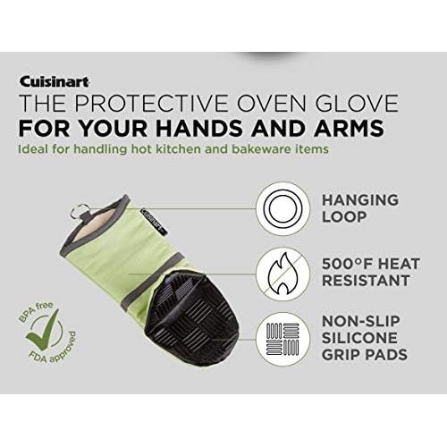  Cuisinart Silicone Oven Mitts, 2 Pack  Heat Resistant To 500 Degrees  Handle Hot Kitchen Items Safely  Non-Slip Silicone Grip Oven Gloves with Insulated Deep Pockets and Hanging