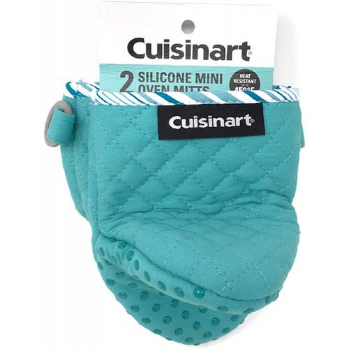  Cuisinart Silicone Quilted Mini Oven Mitts with Hanging Loop and Non-Skid Grip (Dark Turquoise with White)