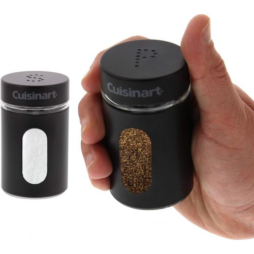  Cuisinart Salt and Pepper Shakers Set, 2.8 ounces - Easy to Fill Glass Salt and Pepper Shakers with Viewing Window - Great for Storing Salt and Pepper, Spices and Seasonings - Blac