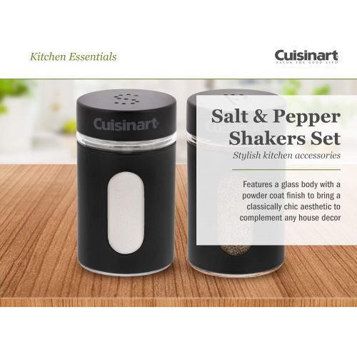  Cuisinart Salt and Pepper Shakers Set, 2.8 ounces - Easy to Fill Glass Salt and Pepper Shakers with Viewing Window - Great for Storing Salt and Pepper, Spices and Seasonings - Blac