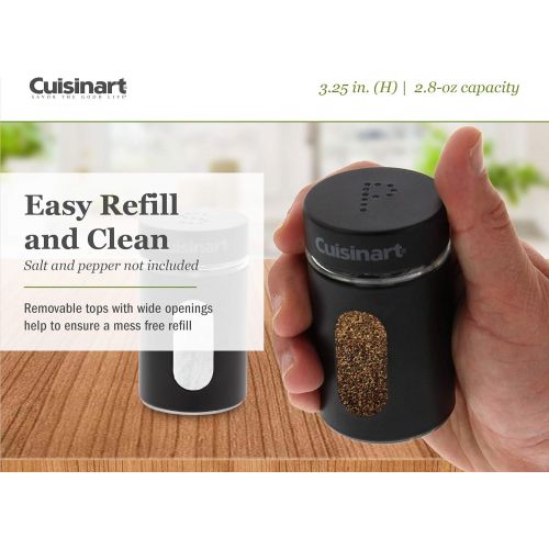  Cuisinart Salt and Pepper Shakers Set, 2.8 ounces - Easy to Fill Glass Salt and Pepper Shakers with Viewing Window - Great for Storing Salt and Pepper, Spices and Seasonings - Blac