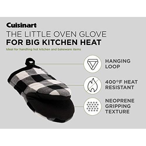  Cuisinart Neoprene Mini Oven Mitts, 2pk - Heat Resistant Oven Gloves Protect Hands and Surfaces with Non-Slip Grip and Hanging Loop-Ideal Set for Handling Hot Cookware - Buffalo Ch