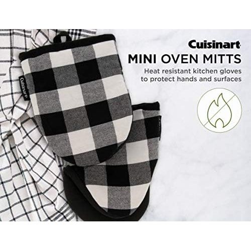  Cuisinart Neoprene Mini Oven Mitts, 2pk - Heat Resistant Oven Gloves Protect Hands and Surfaces with Non-Slip Grip and Hanging Loop-Ideal Set for Handling Hot Cookware - Buffalo Ch