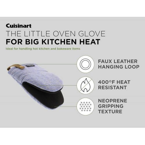  Cuisinart Chambray Neoprene Mini Oven Mitts, 2pk - Heat Resistant Kitchen Gloves to Protect Hands, Non-Slip Grip, Faux Leather Loop - Ideal Set for Handling Hot Cookware, Bakeware