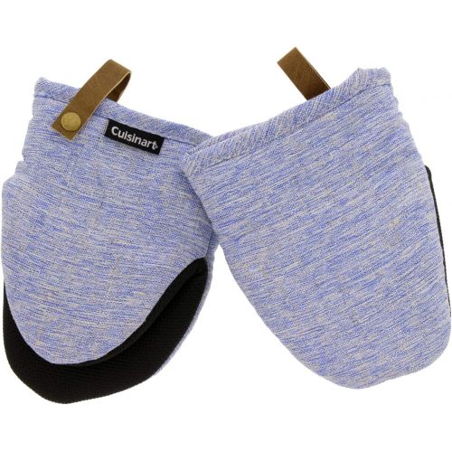  Cuisinart Chambray Neoprene Mini Oven Mitts, 2pk - Heat Resistant Kitchen Gloves to Protect Hands, Non-Slip Grip, Faux Leather Loop - Ideal Set for Handling Hot Cookware, Bakeware