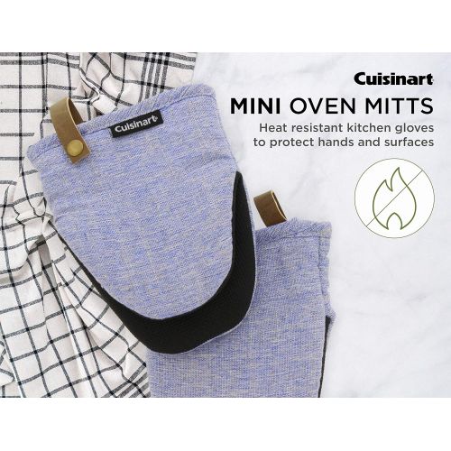  Cuisinart Chambray Neoprene Mini Oven Mitts, 2pk - Heat Resistant Kitchen Gloves to Protect Hands, Non-Slip Grip, Faux Leather Loop - Ideal Set for Handling Hot Cookware, Bakeware