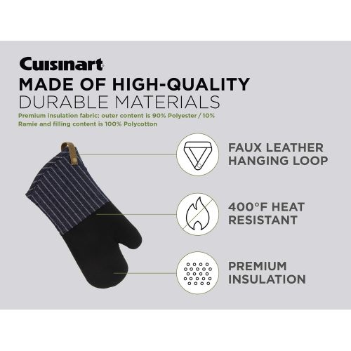  Cuisinart Farmhouse Neoprene Oven Mitts, 2pk- Non-Slip Heat Resistant Insulated Oven Gloves, Protect Hands and Surfaces from Hot Kitchenware- Ideal Set w/Faux Leather Loop- Denim P