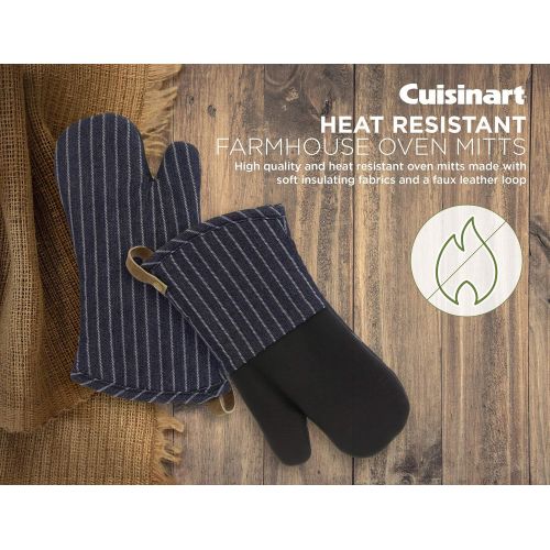  Cuisinart Farmhouse Neoprene Oven Mitts, 2pk- Non-Slip Heat Resistant Insulated Oven Gloves, Protect Hands and Surfaces from Hot Kitchenware- Ideal Set w/Faux Leather Loop- Denim P