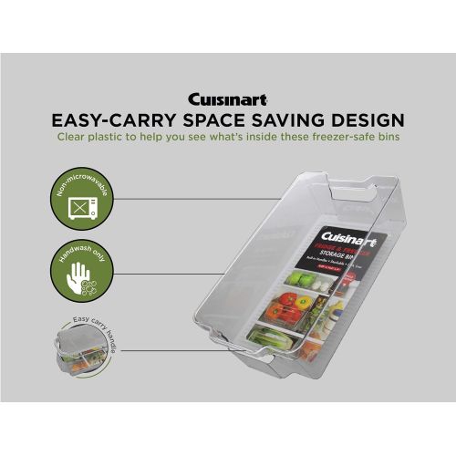  Cuisinart Freezer and Fridge Organizer Bins  Large Plastic Organizer Bin, Measures 8.25 x 14.5 x 4 Inches  Ideal for Storing Fruit and Vegetables  Built-In Handle, Stackable, BP