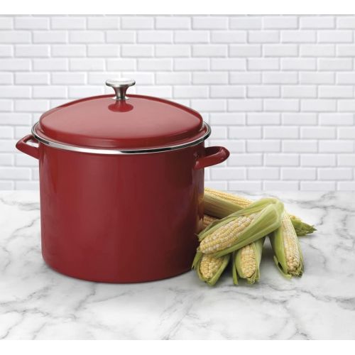  Cuisinart Enamel Stockpot with Cover, 16-Quart, Red