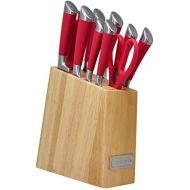 Cuisinart 11 Piece Stainless Steel Kitchen Chef Santoku Knife Set with Wooden Block and Shears, Red