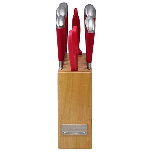  Cuisinart 11 Piece Stainless Steel Kitchen Chef Santoku Knife Set with Wooden Block and Shears, Red