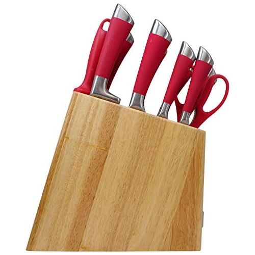  Cuisinart 11 Piece Stainless Steel Kitchen Chef Santoku Knife Set with Wooden Block and Shears, Red