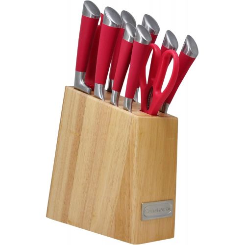  Cuisinart 11 Piece Stainless Steel Kitchen Chef Santoku Knife Set with Wooden Block and Shears, Red