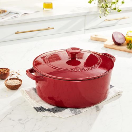  Cuisinart Chefs Classic Enameled Cast Iron 7-Quart Round Covered Casserole, Cardinal Red