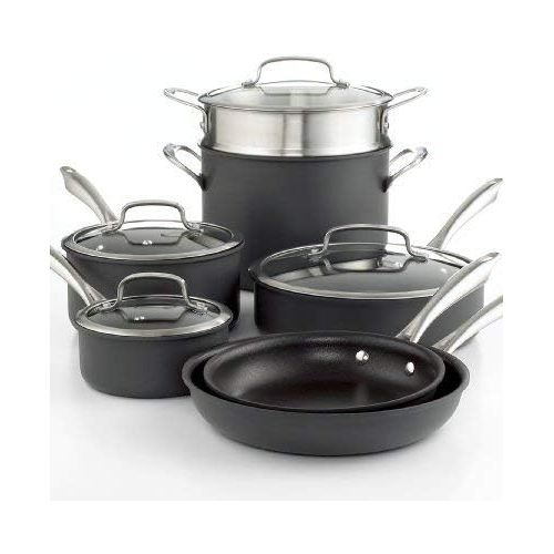  Cuisinart Dishwasher Safe Hard-Anodized 11-Piece Cookware Set, Black & C77SS-15PK 15-Piece Stainless Steel Hollow Handle Block Set