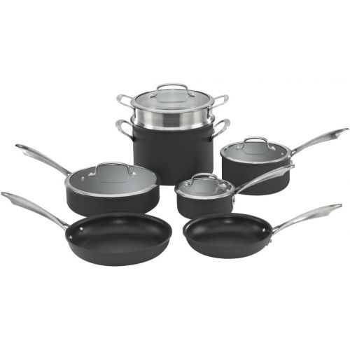  Cuisinart Dishwasher Safe Hard-Anodized 11-Piece Cookware Set, Black & C77SS-15PK 15-Piece Stainless Steel Hollow Handle Block Set