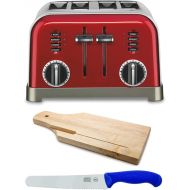 Cuisinart CPT-180MR 4-Slice Metal Classic Toaster (Metallic Red) with 8-Inch Bread Knife and Wooden Bread Board Bundle (3 Items)