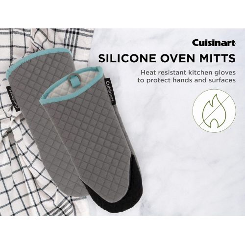  Cuisinart Quilted Oven Mitts, Set of 2 ? Heat Resistant Oven Gloves with Silicone Non-Slip Grip, Convenient Hanging Loop, and Insulated Pockets ? Ideal for Handling Hot Cookware ?