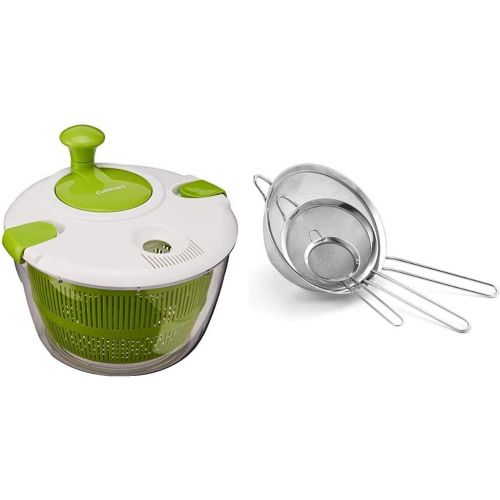  Cuisinart CTG-00-SAS Salad Spinner, Green and White & CTG-00-3MS Set of 3 Fine Mesh Stainless Steel Strainers