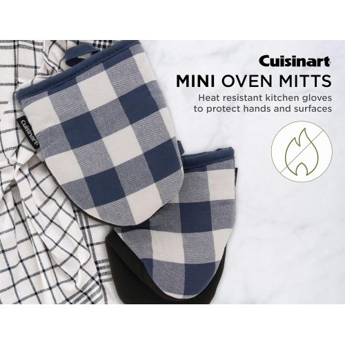  Cuisinart Neoprene Mini Oven Mitts, 2pk ? Heat Resistant Pot Holders to Protect Hands with Non-Slip Grip and Hanging Loop ? Ideal for Handling Hot Cookware ? Buffalo Check, Bering