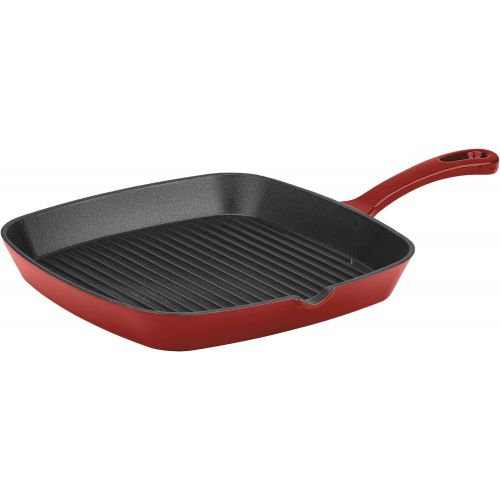  Cuisinart CI30-23CR Chefs Classic Enameled Cast Iron 9-1/4-Inch Square Grill Pan, Cardinal Red